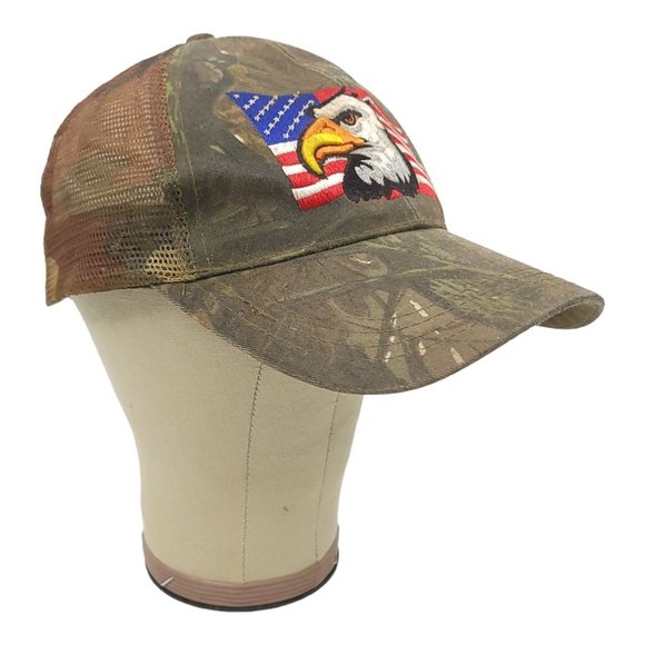 Vintage Camouflage Eagle Flag 3D Patch Mesh Snapback Trucker Hat Baseball Cap - Picture 2 of 12